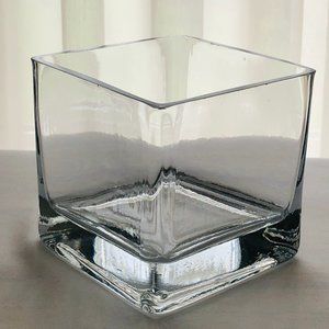 Clear Glass 4X4 Cube Centerpiece Candle Holder